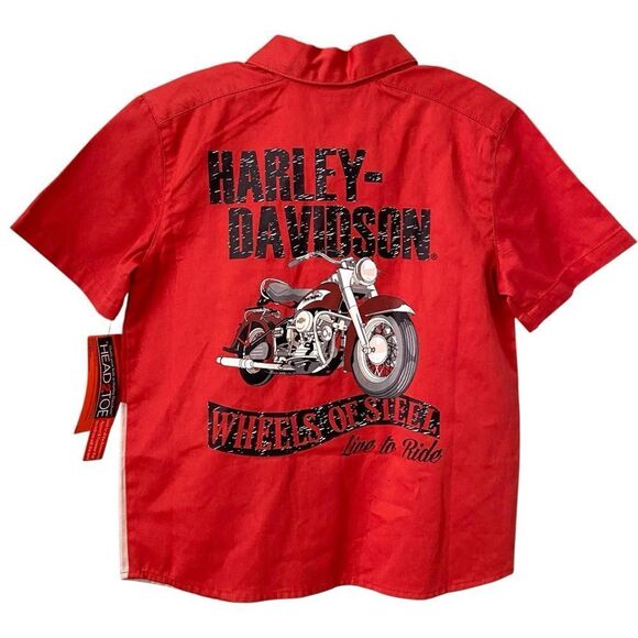NWT Harley-Davidson Wheels on Steel Live to Ride Kids Red and Cream Shirt in 6 - Picture 6 of 8